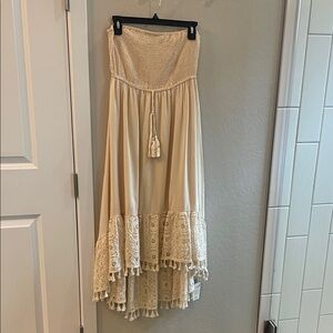 Cupshe Cream Boho Maxi Dress with Lace & Tassel